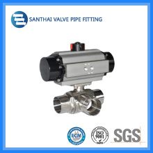 Hygienic 304/316L Sanitary Valves, Three Way Welded Pneumatic Ball Valve with Actuator